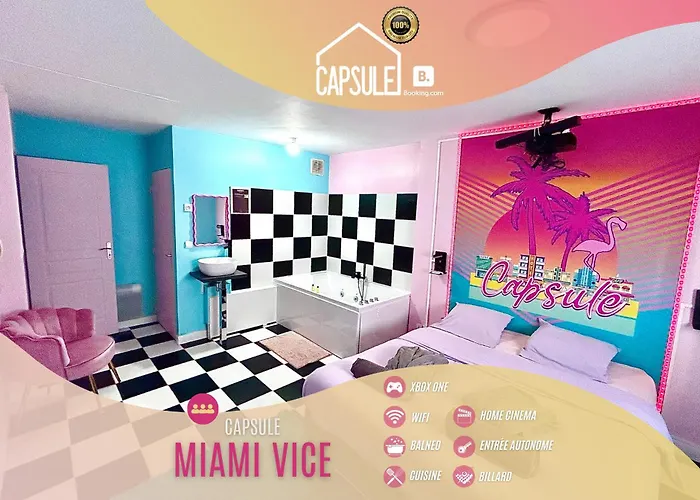 Capsule Miami Vice - Jacuzzi - Billard - Ecran Cinema & Netflix - Ping-Pong - Nintendo & Jeux-